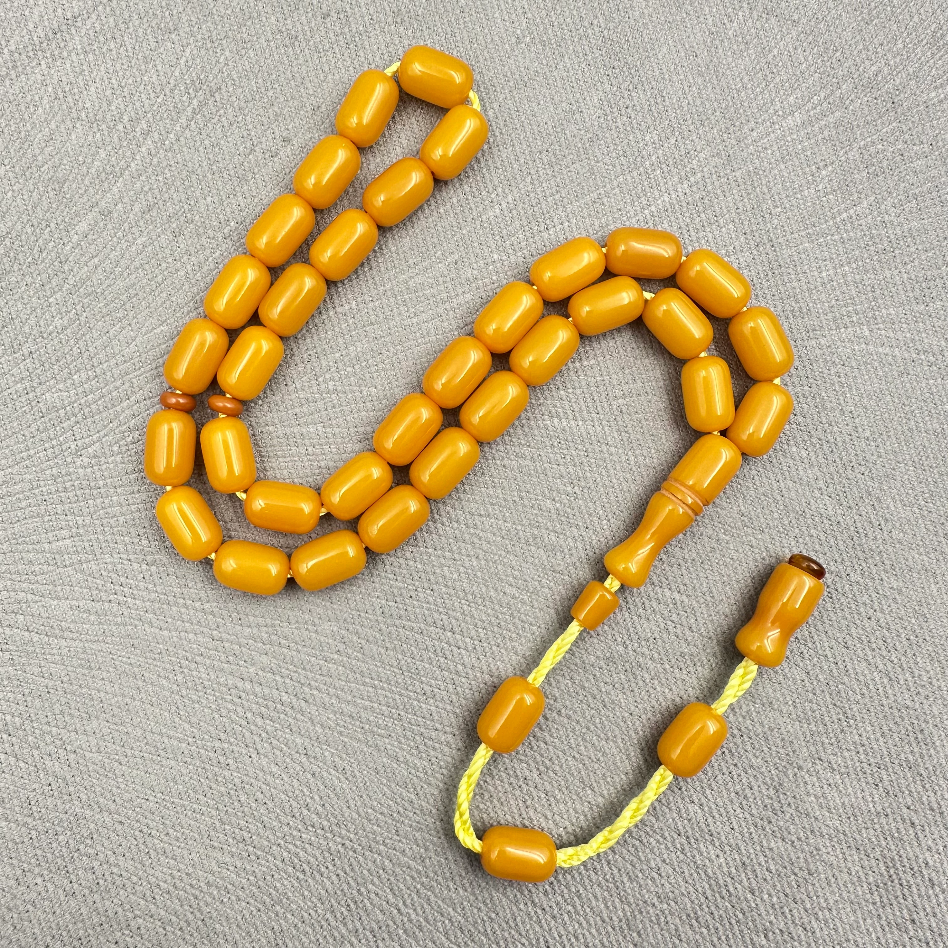 Hardal Sarısı Düz Ton Kapsül Kesim Sıkma Kehribar Tespih